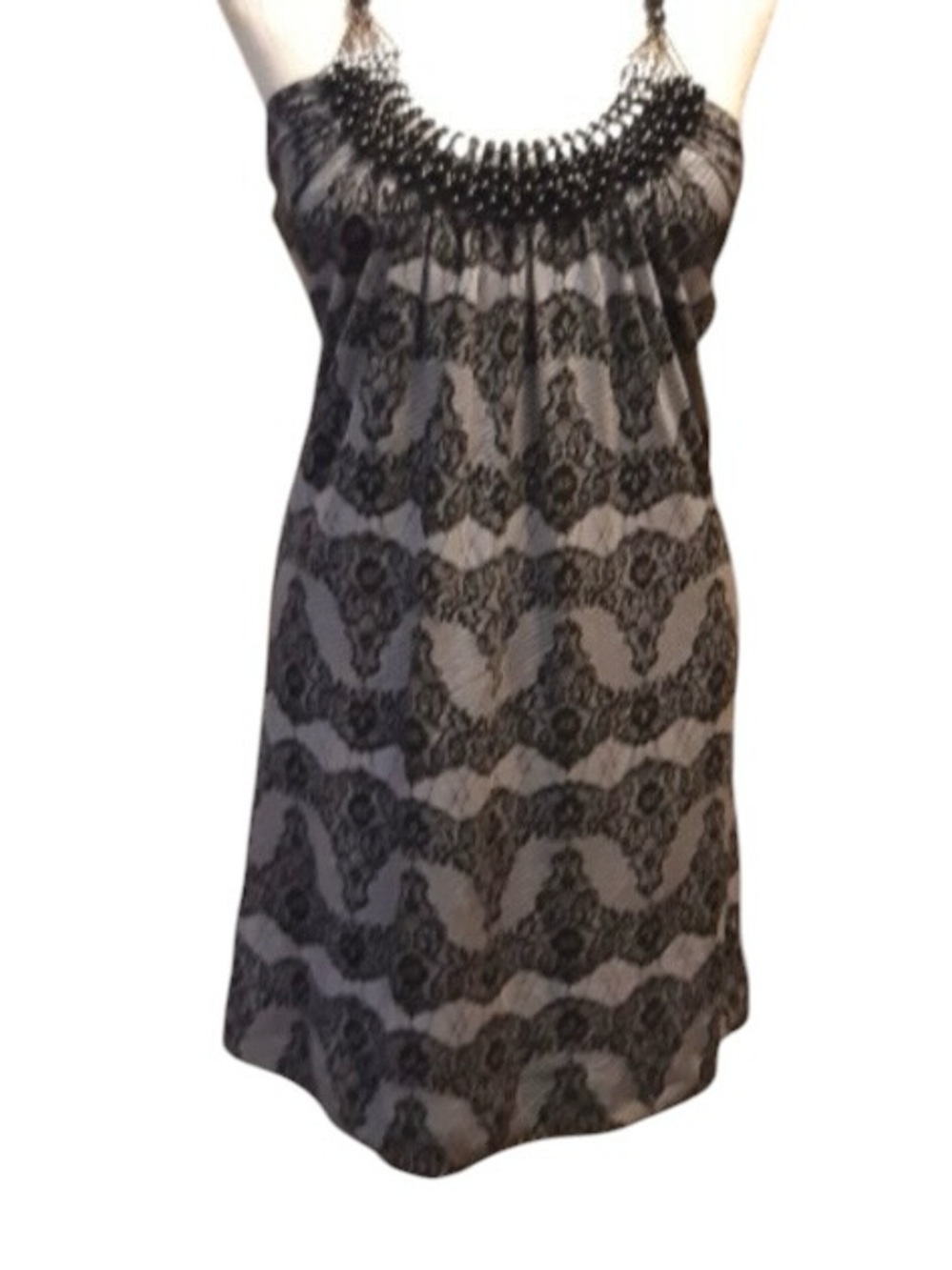 NWT Audrey Ann Black & White Embellished Statement Necklace Front NWT Size Large